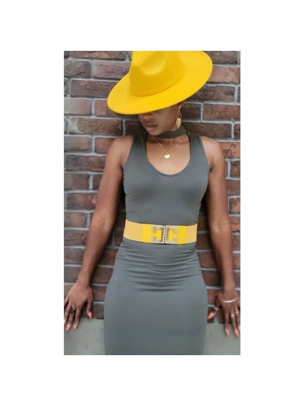 Capella | Bodycon Jersey Knit Midi Dress | Sleeveless Choker | Olive Green - Picture 1 of 3